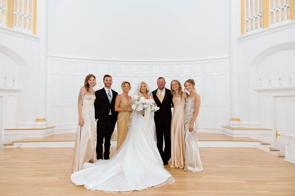 Wedding portrait in the Gothic architecture of Melrose Abbey Kansas City