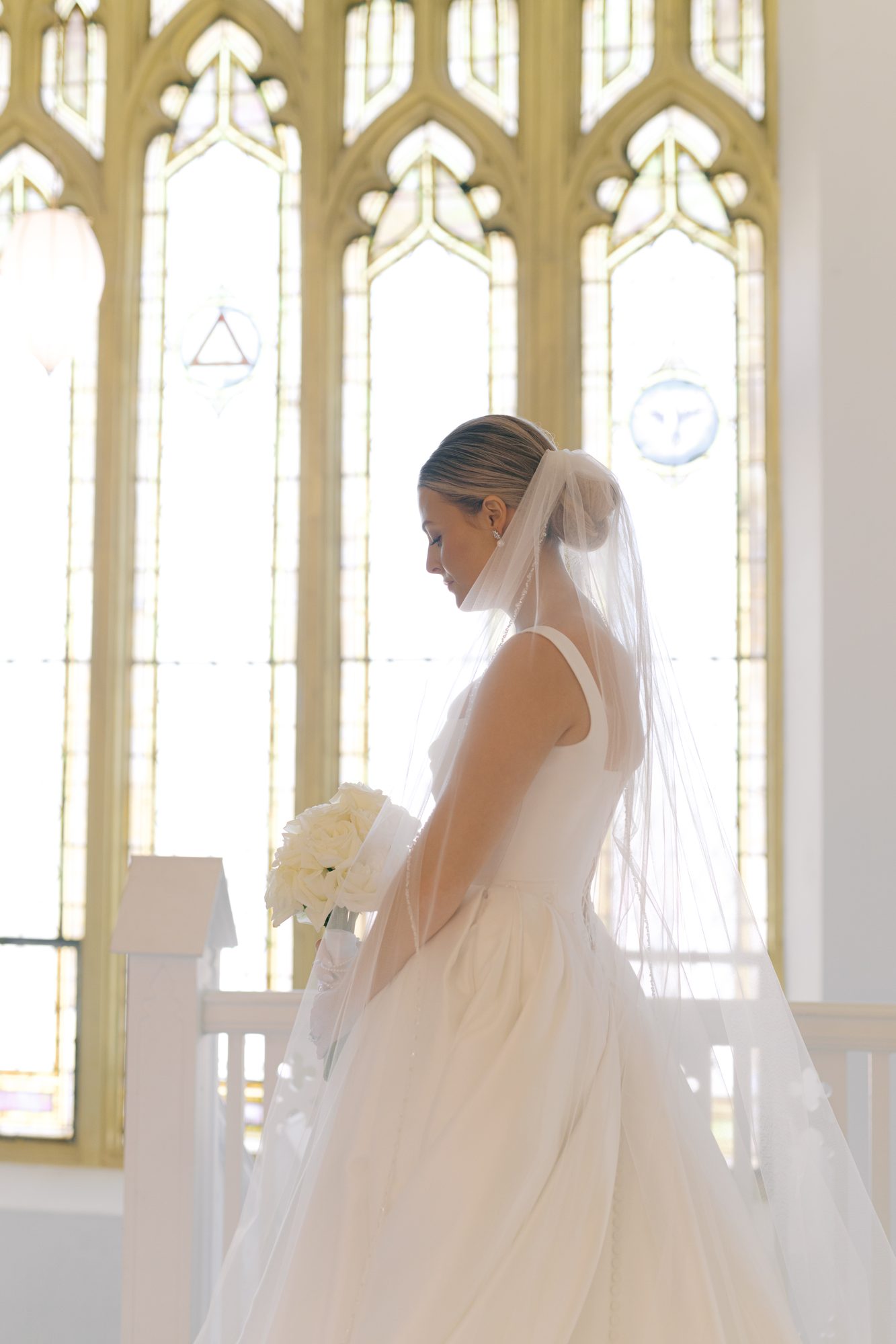 Wedding portrait in the Gothic architecture of Melrose Abbey Kansas City