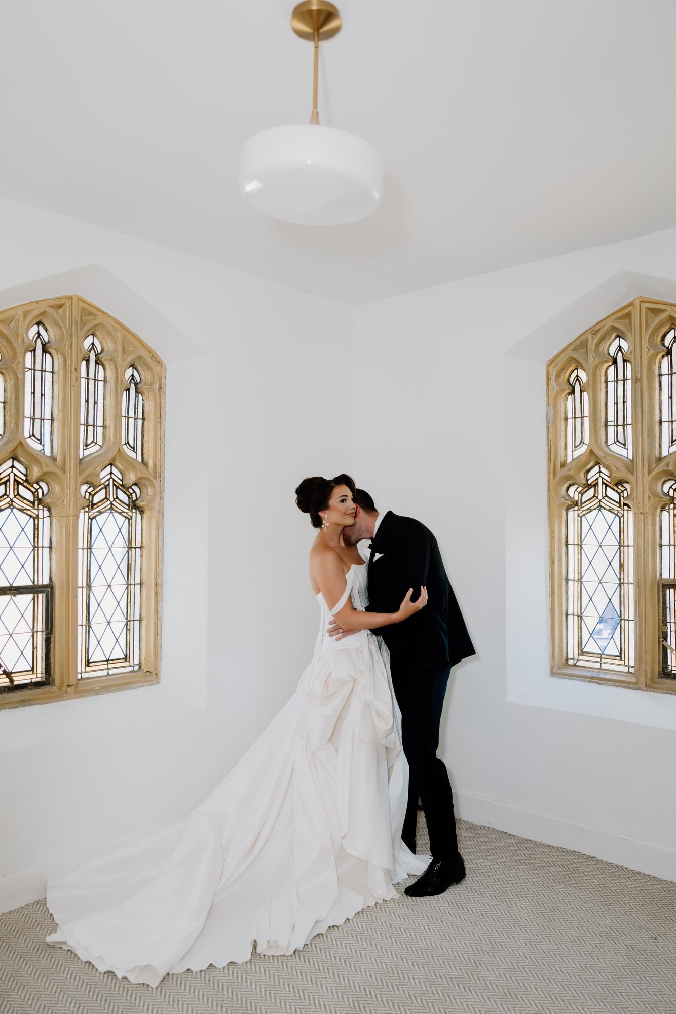 Bride and groom portrait at Melrose Abbey, a historic KC wedding venue