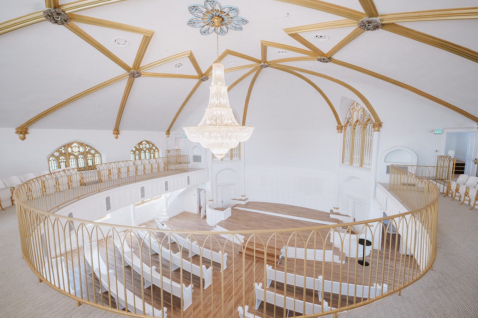 The balcony overlooking the sanctuary at Melrose Abbey, used for cocktail hour