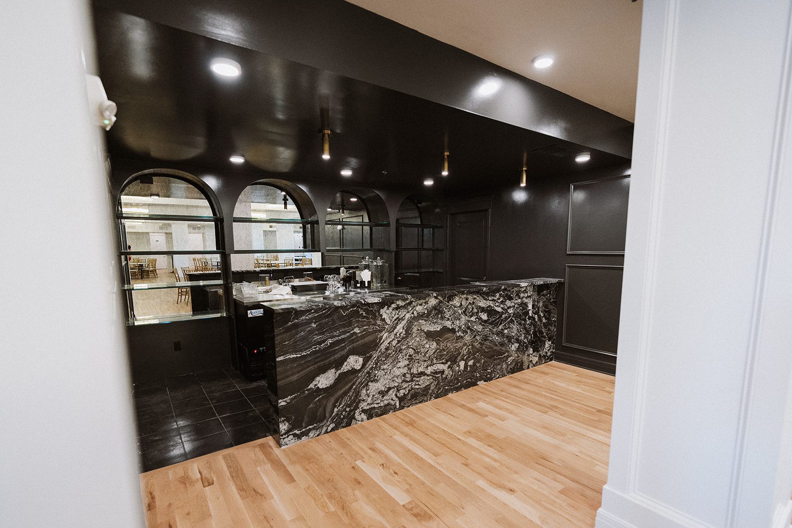 The marble bar at Melrose Abbey for client receptions and holiday parties