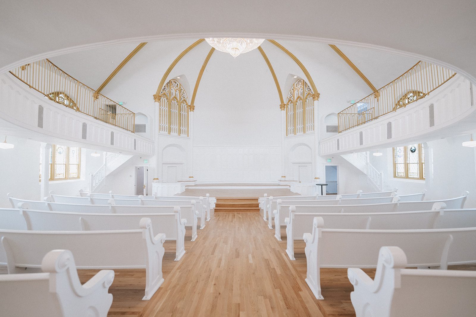 The sanctuary at Melrose Abbey with its 35-foot dome and center aisle, for quinceañeras and cultural celebrations