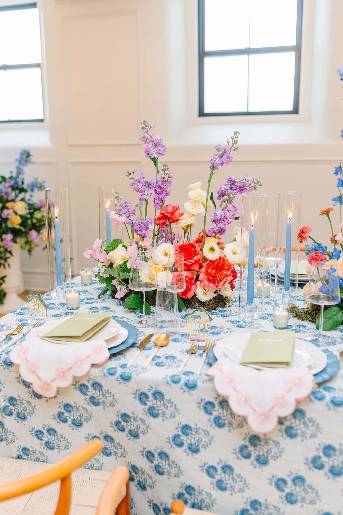A colourful table setting on the reception floor at Melrose Abbey